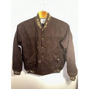 Brassada Button Jacket Stains XXL Brown Collar Design Long Sleeve 2XL Vintage